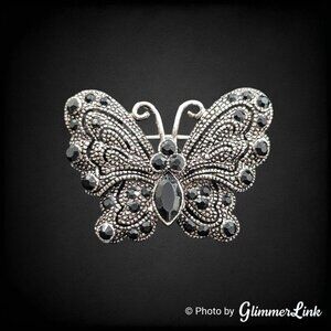 Vintage LDA Faux Marcasite Butterfly Silver Tone Brooch